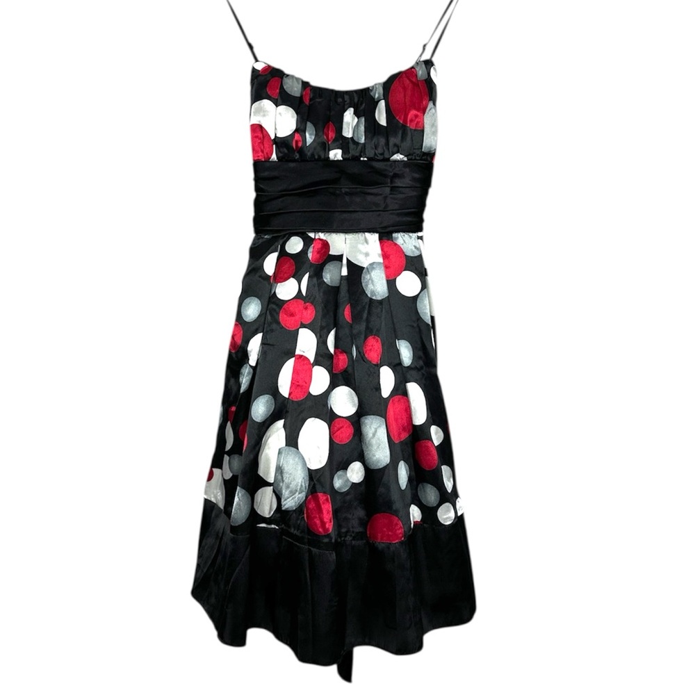 Trixxi Polka Dot Print Dress Black Tie-Back Dress Y2K Vintage Size 3 Juniors